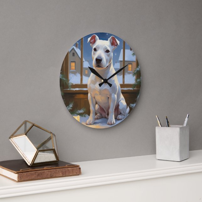 Relógio Grande Bull Terrier com Luzes de Natal Feriado (Escritório)