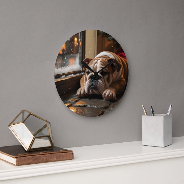 Relógio Grande Bulldog com Luzes de Natal Feriado (Escritório)