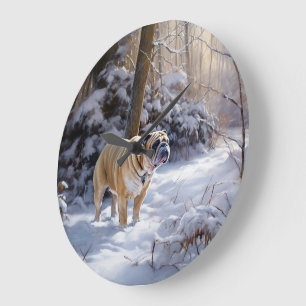 Relógio Grande Bulldog Deixe Nevar Natal Escovado