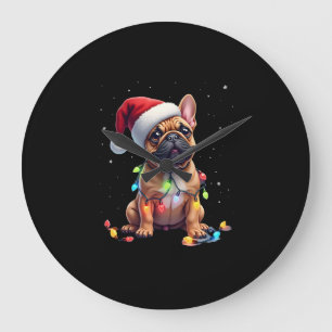 Relógio Grande Bulldog Francês Iluminação de Natal Papai Noel Bul