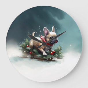 Relógio Grande Bulldog Francês Natal neve inverno