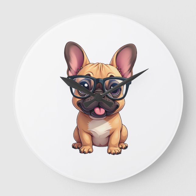 Relógio Grande Bulldog Francês Usando Óculos (Frente)