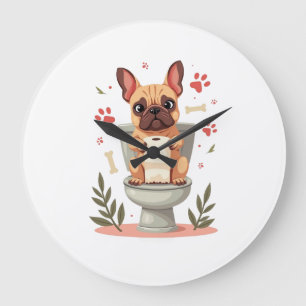 Relógio Grande Bulldog Francês Zangado Vintage Segurando Papel Hi