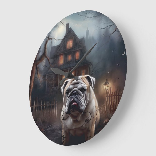 Relógio Grande Bulldog Halloween Scary (Ângulo)