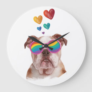 Relógio Grande Bulldog Inglês com Corações Dia dos Namorados