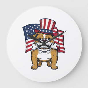 Relógio Grande Bulldog Patriótico Com Desenho Vetorial de Bandeir