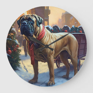 Relógio Grande Bullmastiff Natal Festivo