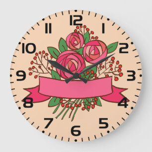 Relógio Grande Buquê Floral de Rosa Rosa Elegante