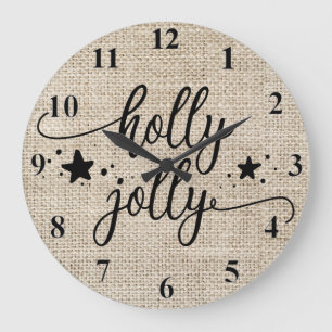 Relógio Grande Burlap Russo com Holly Jolly Clock
