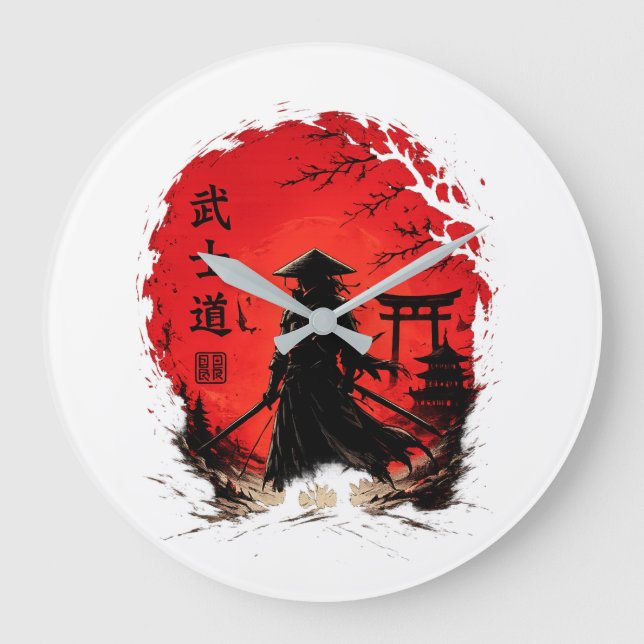 Relógio Grande Bushido Guerreiro Samurai Lua Vermelha Japonês Vin (Frente)