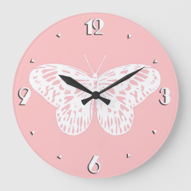 Relógio Grande Butterfly sketch, shell pink and white (Frente)