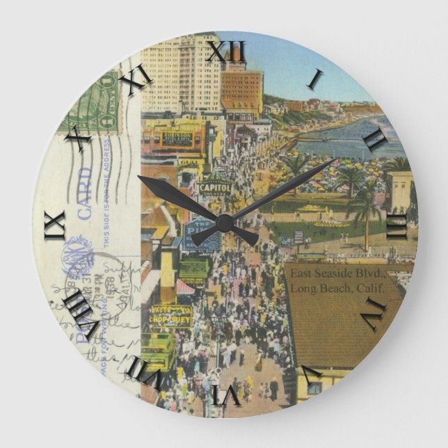 Relógio Grande CA - Long Beach, California Poste Card Clock - 193 (Frente)