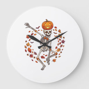 Relógio Grande Cabeça de Abóbora de Esqueleto Dançante de Hallowe