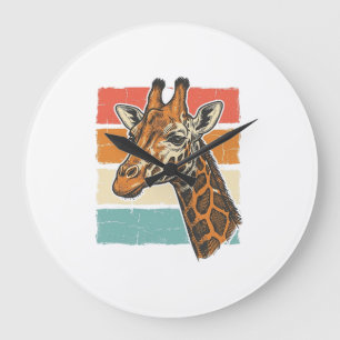 Relógio Grande Cabeça de Girafa Vintage Design Vetorial do Pôr do