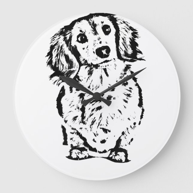 Relógio Grande Cabelo Longo Dachshund Lover Doxie Mãe Pai Cute (Frente)