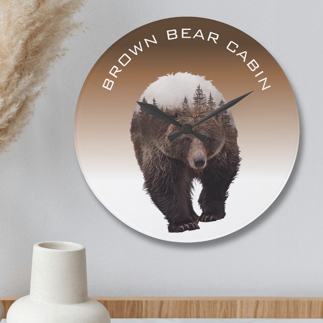 Relógio Grande Cabin Mountain Decor Urso Marrom (Criador carregado)