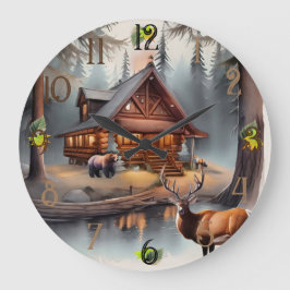 Relógio Grande Cabine de Log de Aquarela de Aquecimento Russo