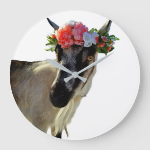Relógio Grande Cabra com coroa floral, animal com coroa floral,