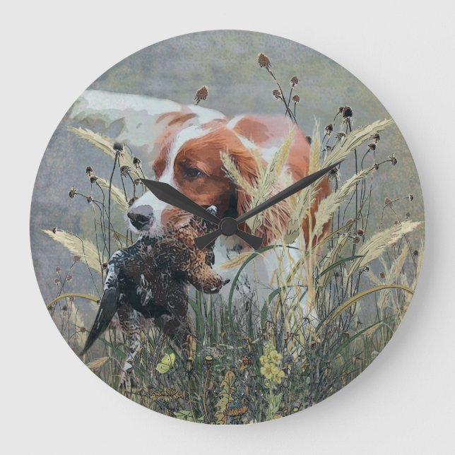 Relógio Grande Caça com Epagneul Breton (Frente)