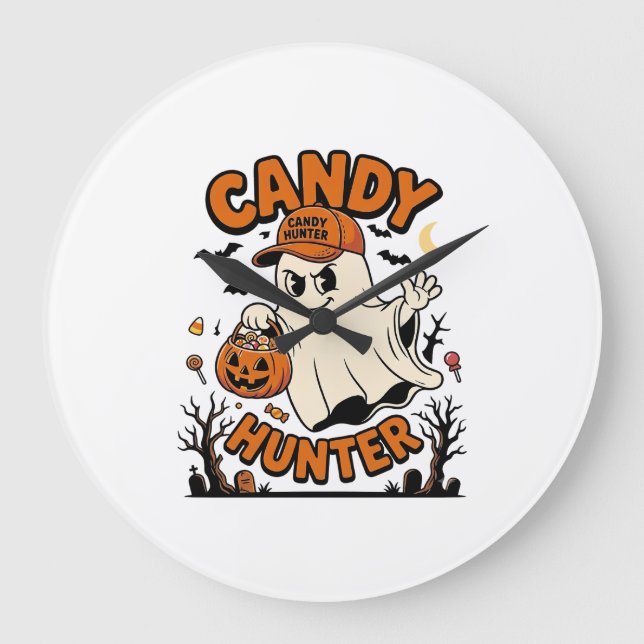Relógio Grande Caçador de Doces Halloween Fantasma Balde de Abóbo (Frente)