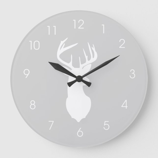 Relógio Grande Caçadores de Deer Head Buck Wall Clock - Cinzas (Frente)