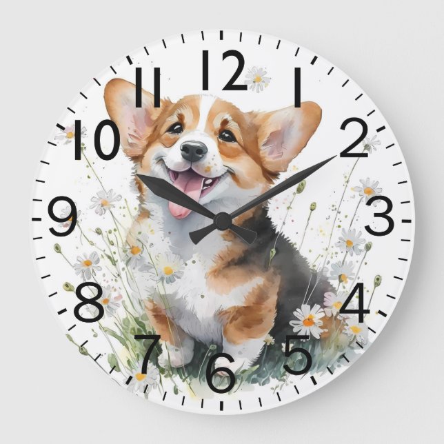 Relógio Grande Cachorrinho Corgi Adorável (Frente)