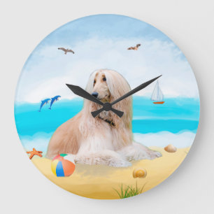 Relógio Grande Cachorro Afghan Hound na Praia