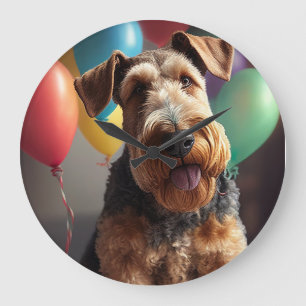 Relógio Grande Cachorro Airedale com bolo e balões