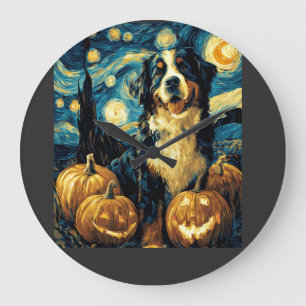 Relógio Grande Cachorro Bernês Montanhês Fofo de Halloween Jack O