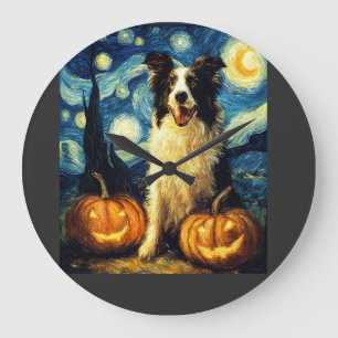 Relógio Grande Cachorro Border Collie Fofo Abóbora de Halloween P