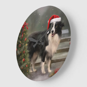 Relógio Grande Cachorro Border Collie na Neve Natal