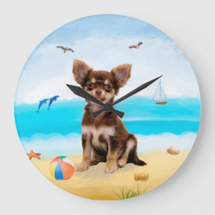 Relógio Grande Cachorro Chihuahua na Praia