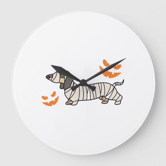 Relógio Grande Cachorro Dachshund Halloween Candy Corn Lua Cheia (Frente)