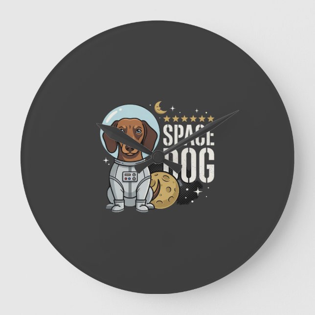 Relógio Grande Cachorro do Espaço Dachshund Astronauta Vetor (Frente)