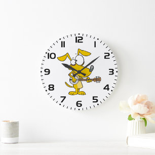 Relógio Grande Cachorro Engraçado Tocando Música Banjo