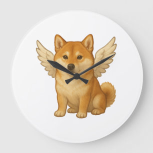 Relógio Grande Cachorro feliz desenho animado anjo Shiba Inu fofo