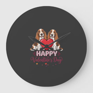 Relógio Grande Cachorro Floral Basset Hound Dia dos Namorados