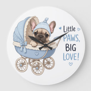 Relógio Grande Cachorro francês Bulldog filhote carrinho de bebê