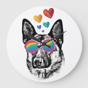 Relógio Grande Cachorro german shepherd com Dia de os namorados d