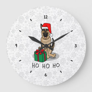 Relógio Grande Cachorro German shepherd de Natal Santa Hat
