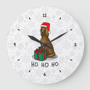 Relógio Grande Cachorro Irlandês de Natal Santa Hat (vermelho 1)