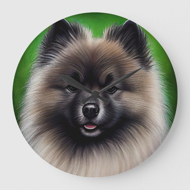 Relógio Grande Cachorro Keeshond na Rua. (Frente)