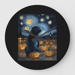 Relógio Grande Cachorro Pug preto da noite estrelada de van gogh