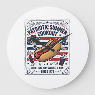 Relógio Grande Cachorro Quente Patriótico Churrasco Vintage