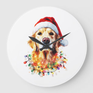 Relógio Grande Cachorro Retriever Engraçado Natal Chapéu de Papai