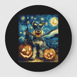 Relógio Grande Cachorro Schnauzer Miniatura Fofo de Halloween Jac