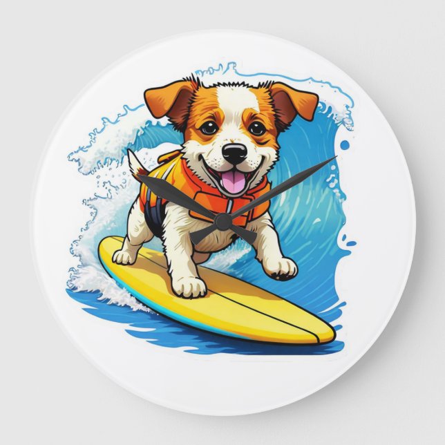 Relógio Grande Cachorro Surfista (Frente)