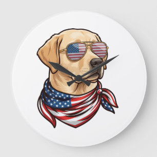 Relógio Grande Cachorro Usa Óculos de Sol Lenço da Bandeira