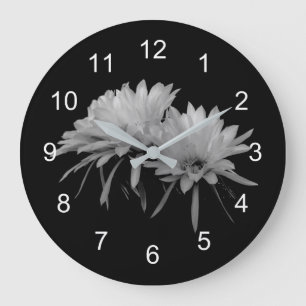 Relógio Grande Cacto preto e branco floresce