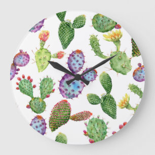 Relógio Grande Cacto Tropical: Padrão sem costura de aquarela